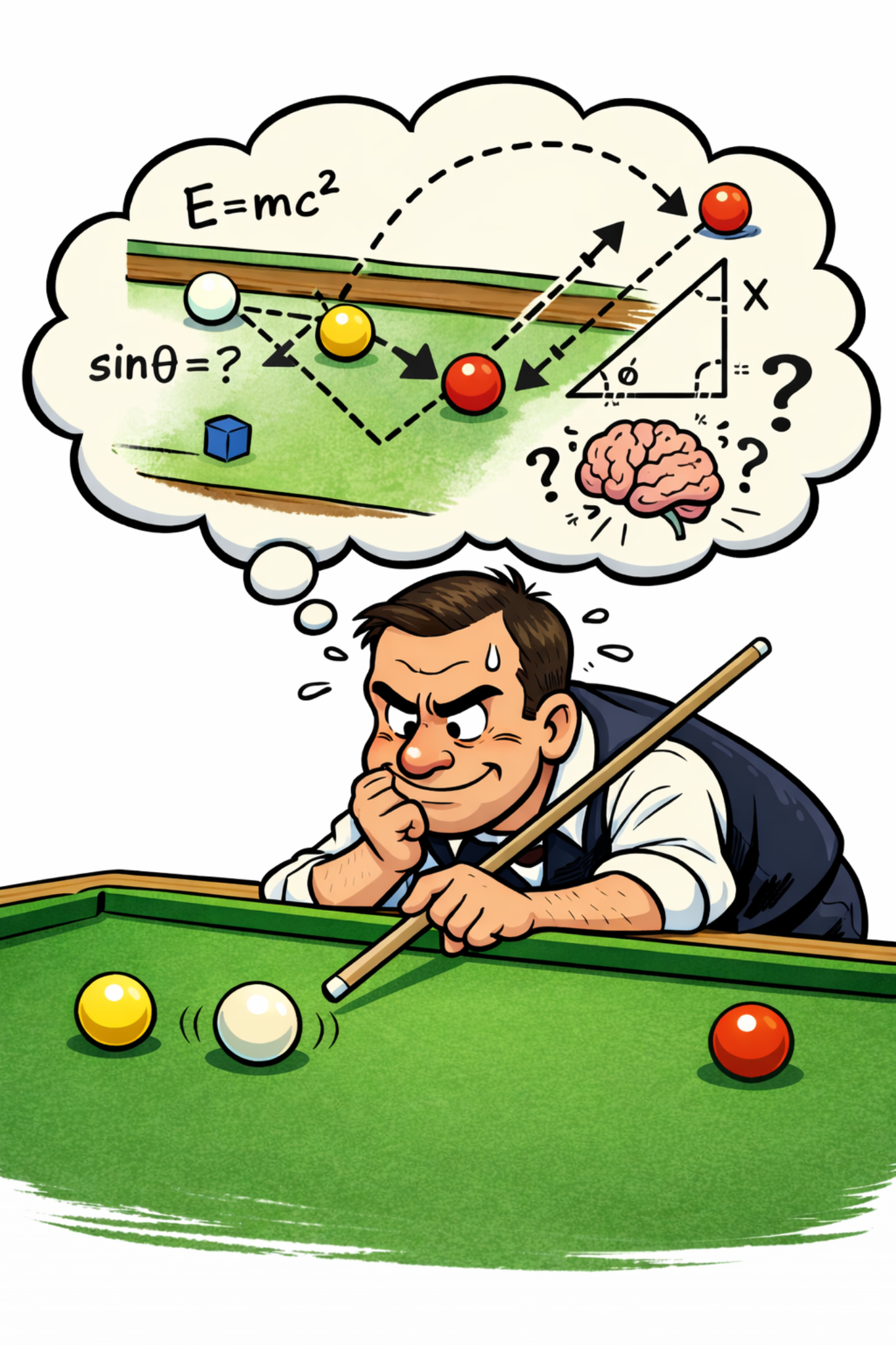 Biljarter die nadenkt over zijn stoot